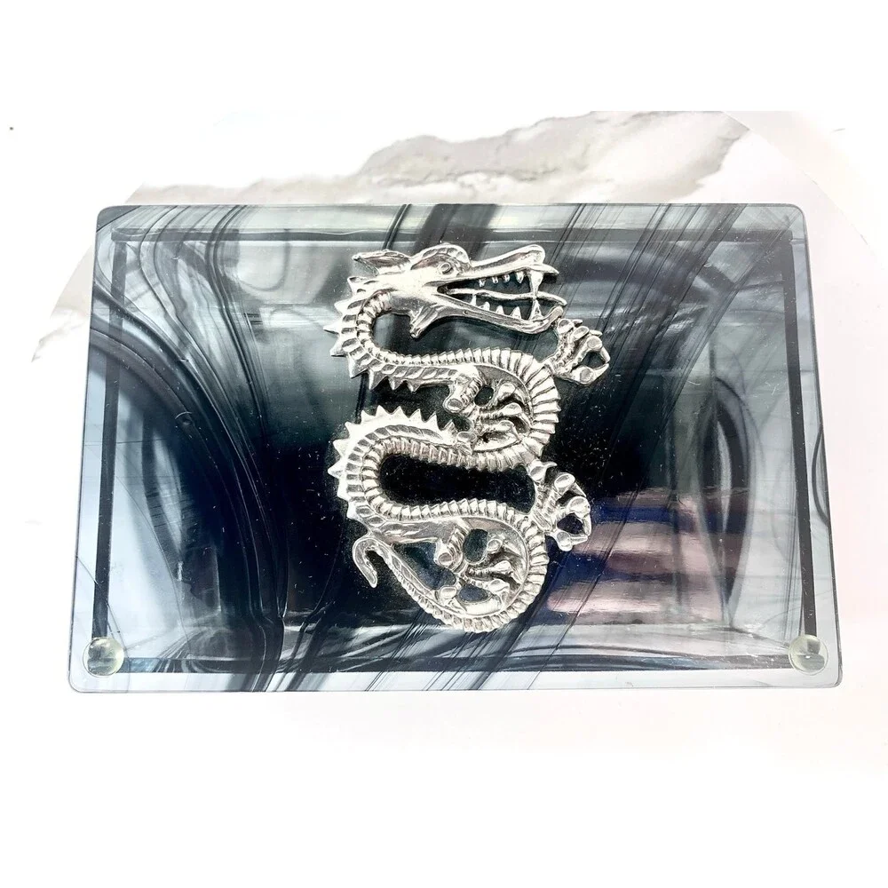 Glass Silver tone Dragon Swirl Jewelry Trinket Kheops  Box